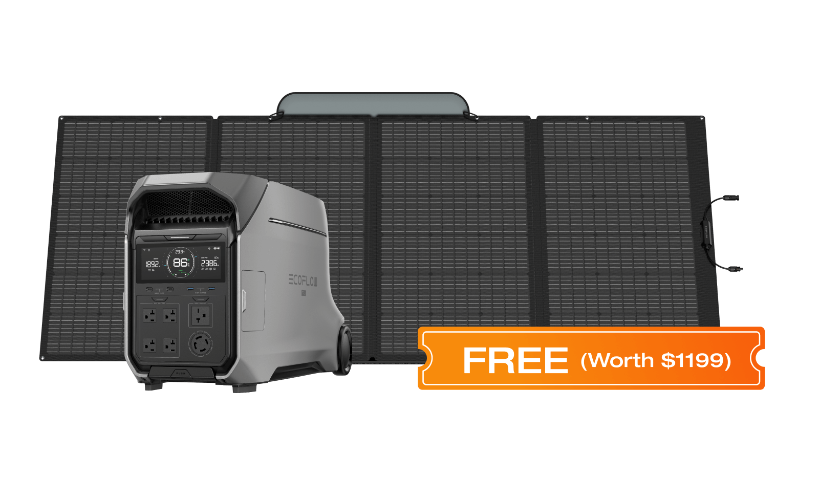 Purchase corresponding EcoFlow DELTA Pro 3 bundle and receive the 400W Portable Solar Panel for Free