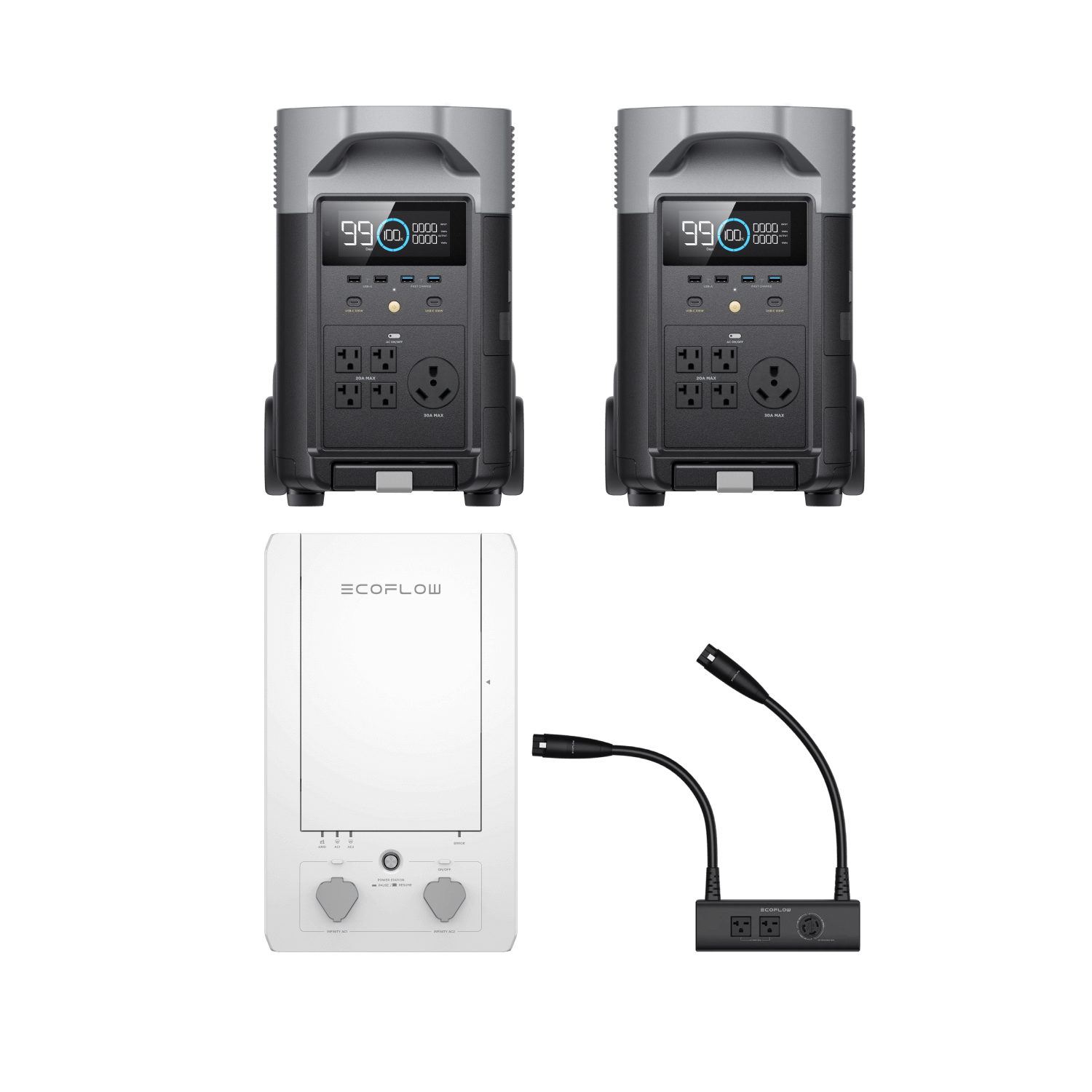 2 x EcoFlow DELTA Pro + Double Voltage Hub + Smart Home Panel